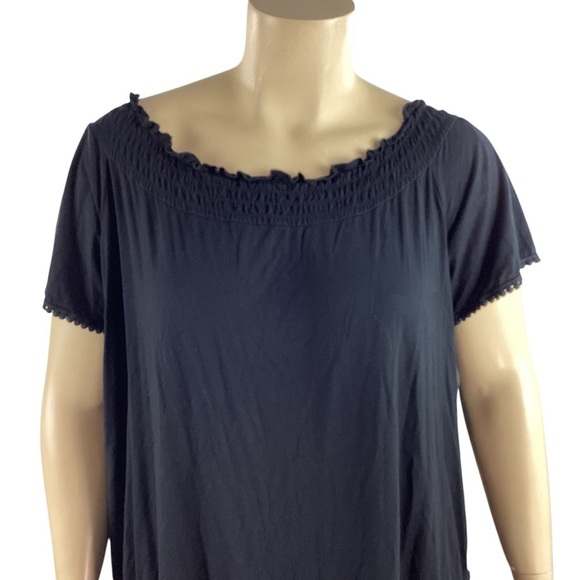 Lane Bryant Black Smocked Neck Short Sleeve Top 18/20 - Picture 2 of 7